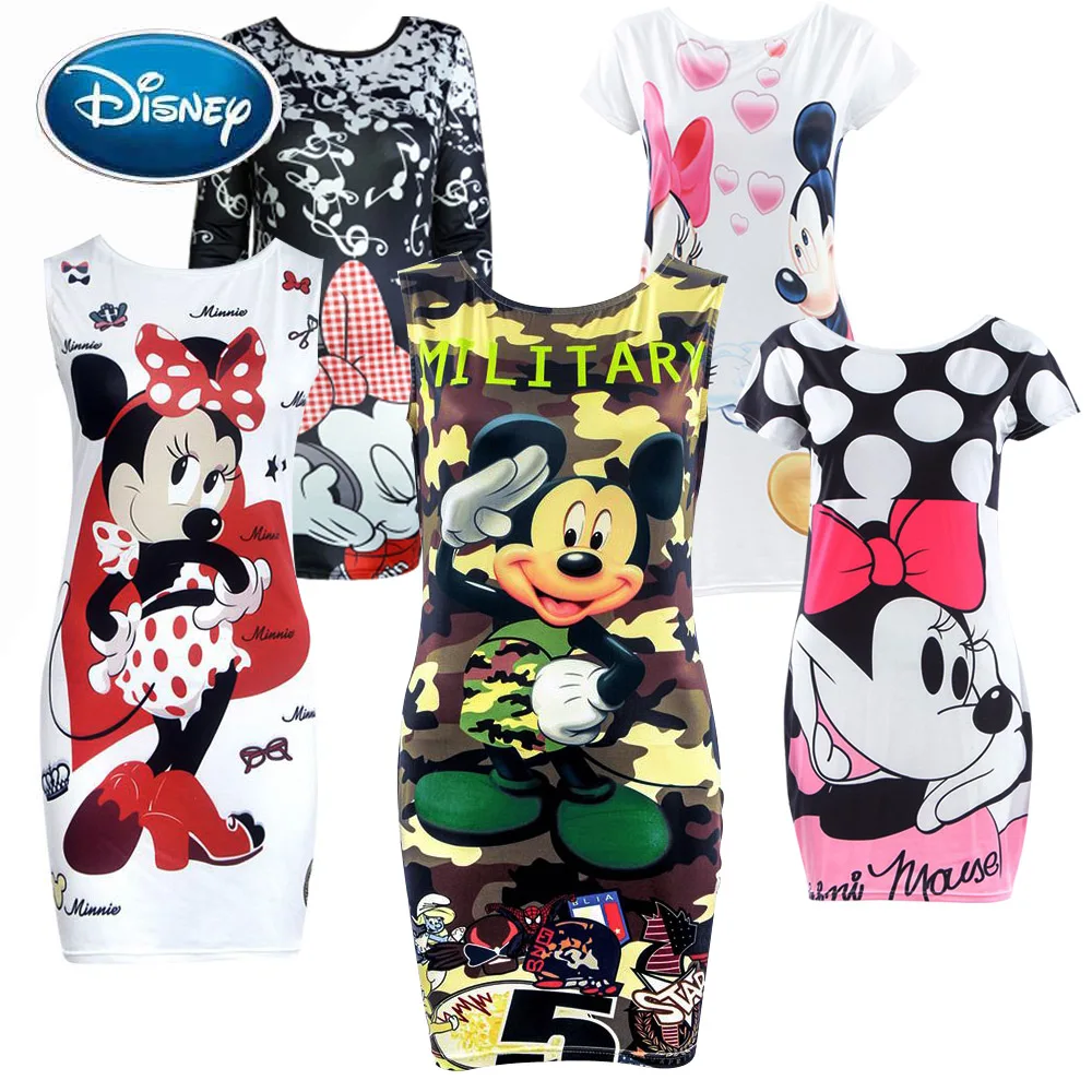 Sheath Dress Pencil Mickey Mouse Vestidos Bodycon Chic Slim Sexy Minnie Cartoon Fashion Women