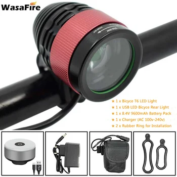 

Wasafire Focusing Bike Light T6 LED Headlight 4 Modes 18650 Battery Bicycle Front Lamp Flashlight + USB Cycling Taillight