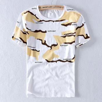 

2020 Short-sleeved summer white linen t shirt men brand Italy fashion t-shirt for men casual camouflage t shirts male camiseta