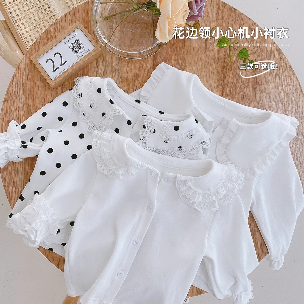 Blusa blanca con volantes para camisa con cuello pétalos de encaje, ropa para niña pequeña, Tops para niño|Blusas| AliExpress