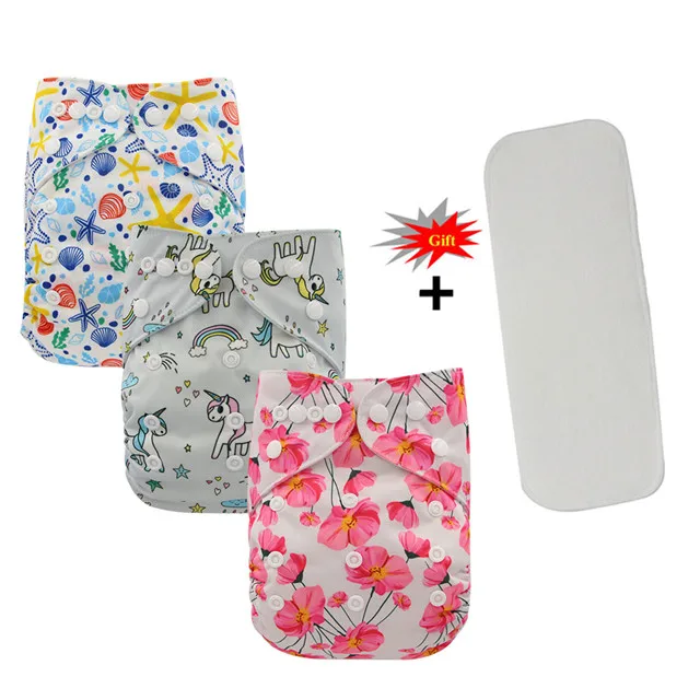 cloth diaper 84 Ohbabyka Многоразовые детские подгузники, детские тканевые подгузники, Детские тренировочные штаны, моющиеся детские подгузники с карманами, 3 шт.+ 1 вставка - Цвет: cloth diaper 84