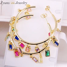 3 пары, Женские Геометрические Подвески с фианитом, очаровательные серьги, золото/серебристый блестящий цвет, Ослепительная мода, большие круглые очаровательные ювелирные изделия для ушей