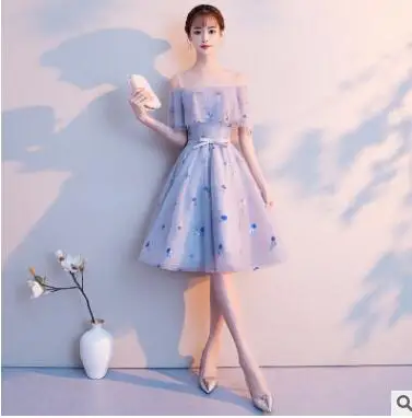 Gray B style Вечернее платье, модель года, блестящее серое вечернее платье, сексуальные вечерние платья с открытыми плечами и оборками E074 - Цвет: Gray B style