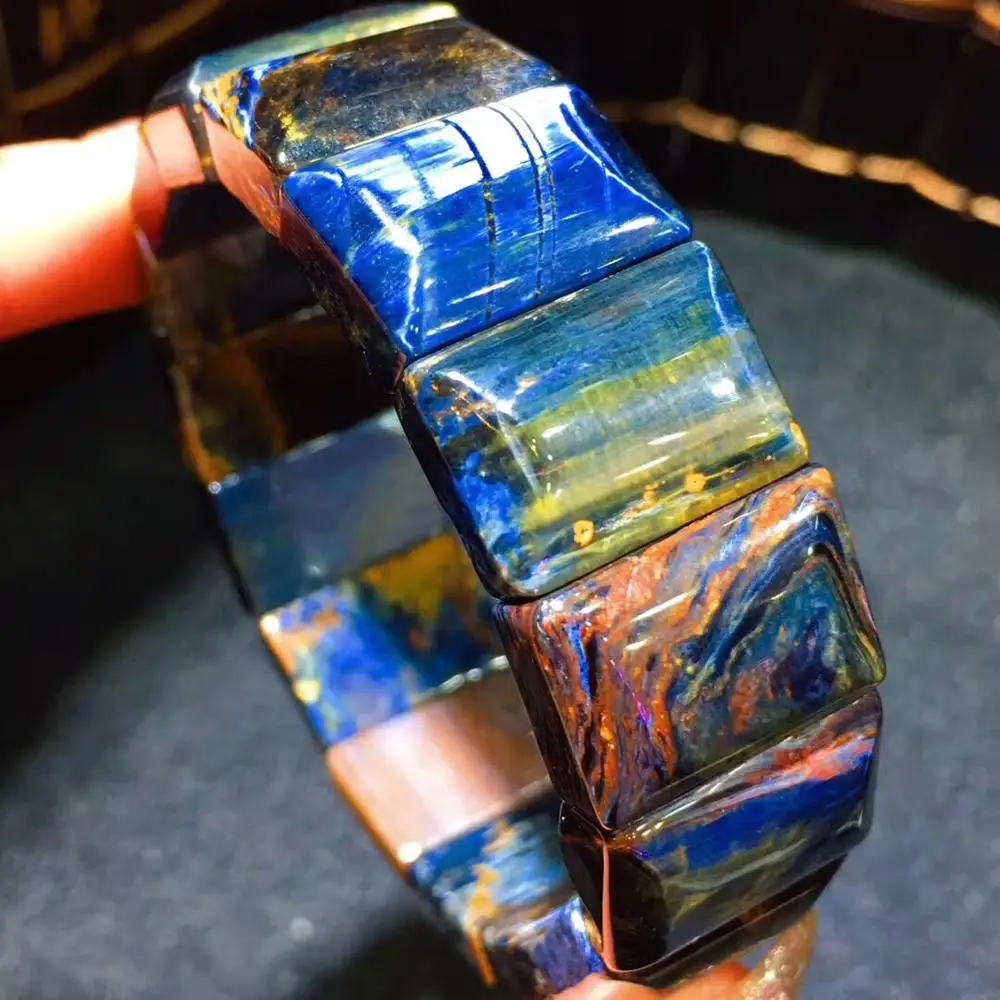 

Natural Blue Yellow Pietersite Bracelet For Woman Man Crystal Firework Namibia Gemstone 18x13mm Rectangle Beads Jewelry AAAAA