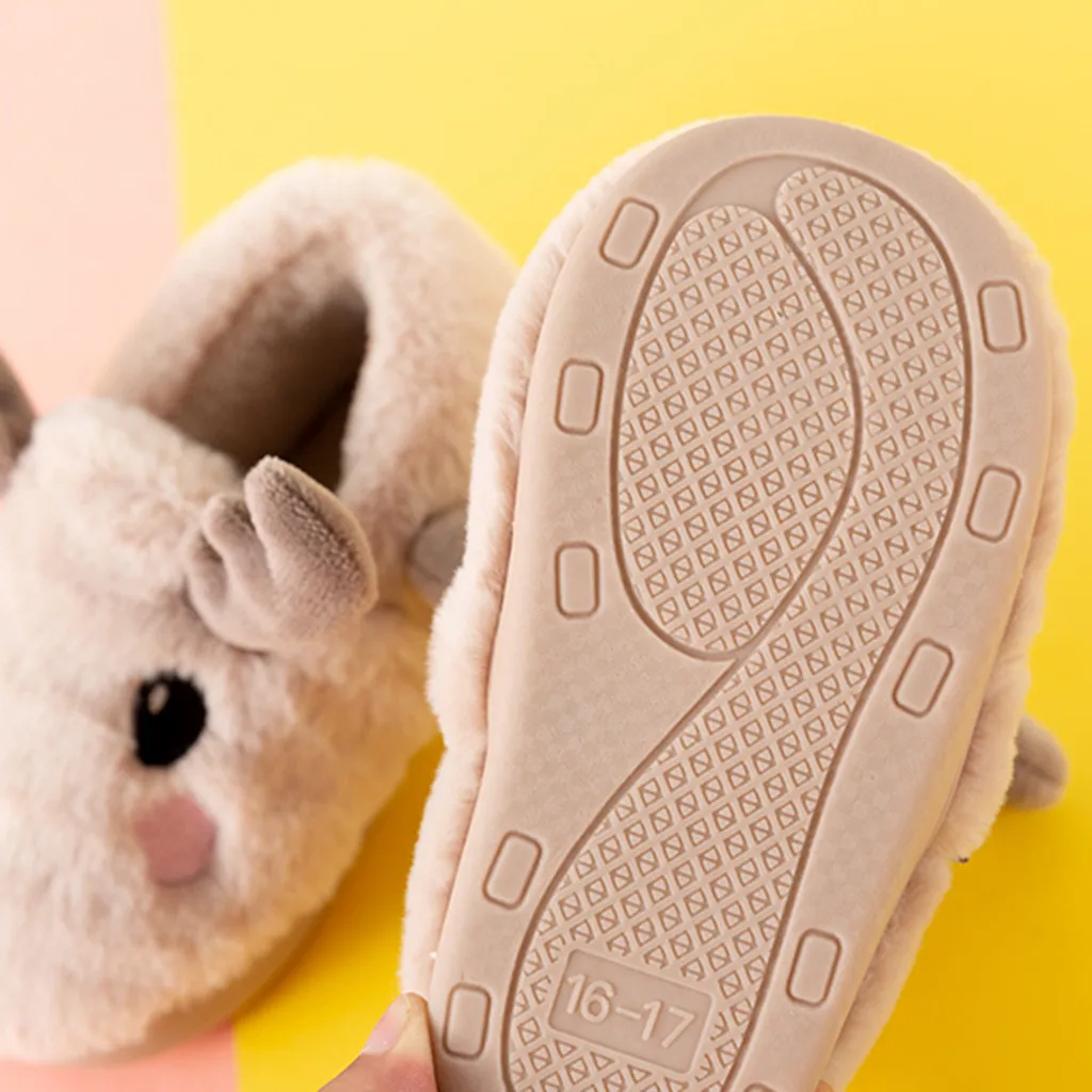 Милые теплые Нескользящие домашние тапочки с бантиком для малышей, малышей удобные тапочки из флока без шнуровки для малышей