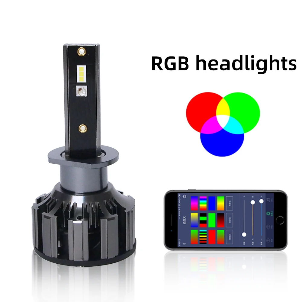 Цветная(RGB) H1 H3 9005 H4 светодиодный H7 светодиодный H11 светодиодный фар Беспроводной семь Цвет лампа с голосовым управлением приложение Bluetooth Управление