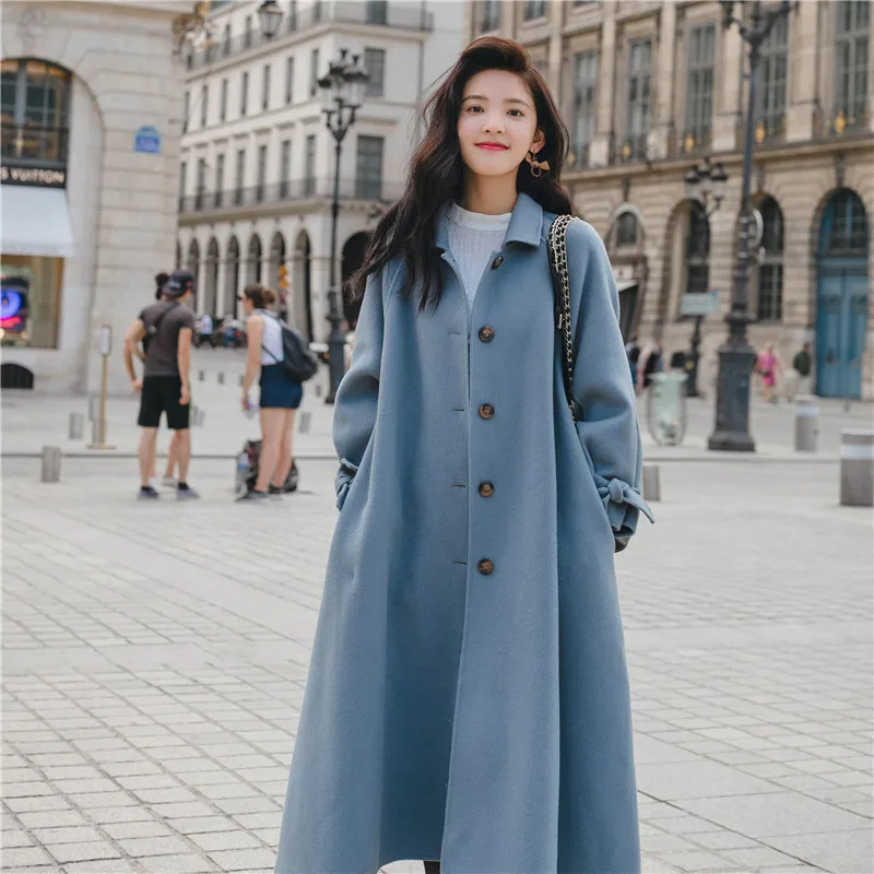 

Single-Breasted Women Woolen Coat Long Jacket 2019 Autumn Winter Solid Color Woolen Outerwear Large Size Female Jackets JIU207