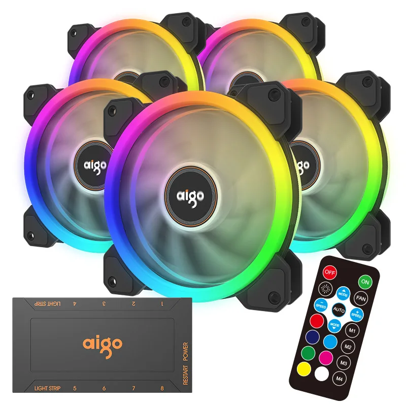 Вентилятор для охлаждения корпуса ПК Aigo DR12 3 шт. регулируемая LED RGB подсветка 120 мм