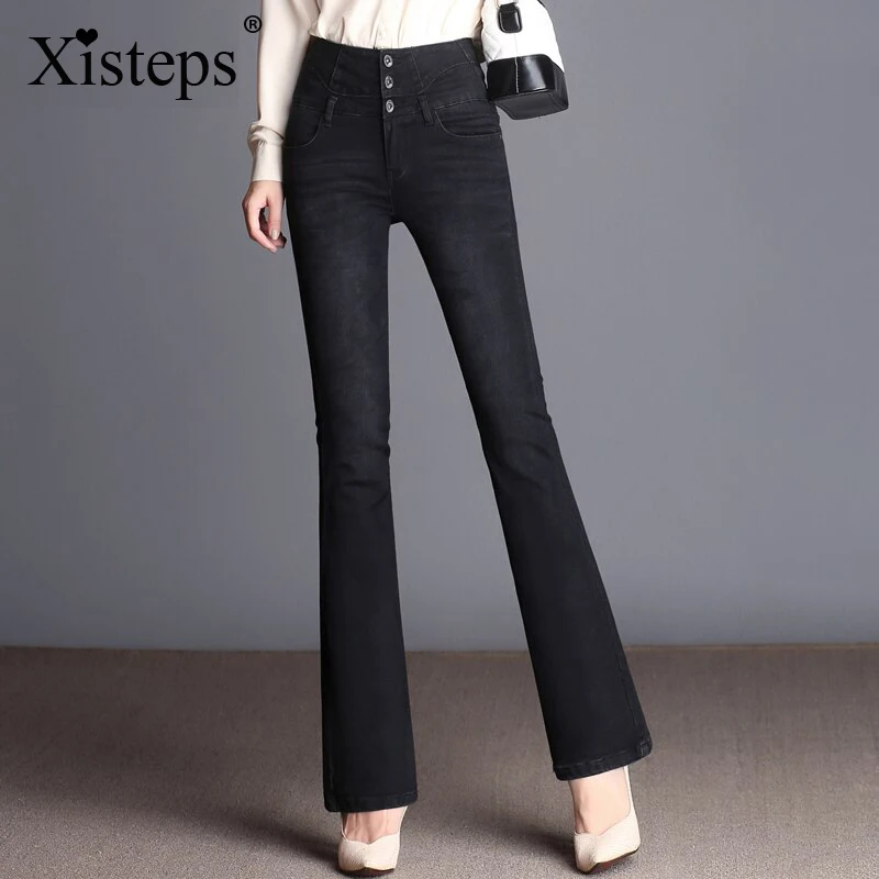 

Nonis Tassel Women Jeans Full length Flared Trousers Slim Denim Pants High Waist Jeans 2017 Autum Casual Female pantalon