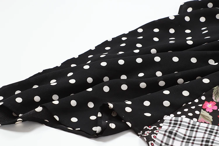 AELESEEN New Fashion Mix Print Irregular Dresses Women Elegant Spaghetti Stape Dots Spliced Flowers Printed Midi Dress