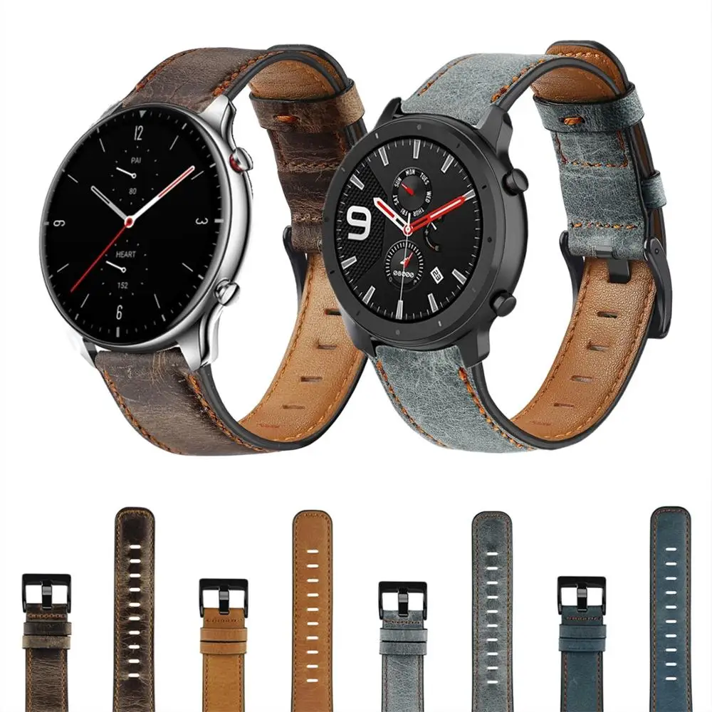 

22mm Leather Watchband For Huami Amazfit GTR2 Pace Replacement Bands For Xiaomi Amazfit GTR47mm Stratos 2 2S 3 Wrist Strap