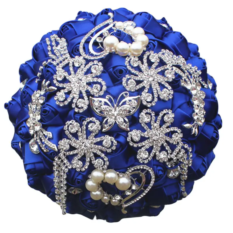 royal blue WifeLai-A 18 см Европейский Свадебный букет со стразами красный атлас эмуляция розы невесты букет свадебный цветок свадебные букеты W2285 - Цвет: royal blue