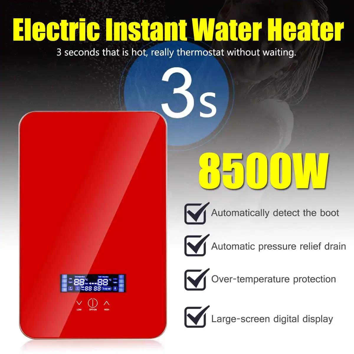 8500W 220V chauffe eau électrique instantané sans réservoir chaudière salle de bain douche ensemble sûr et Intelligent suspendu opération tactile 8500W 220V chauffe eau électrique instantané sans réservoir chaudière salle de bain douche ensemble sûr et Intelligent suspendu opération tactile