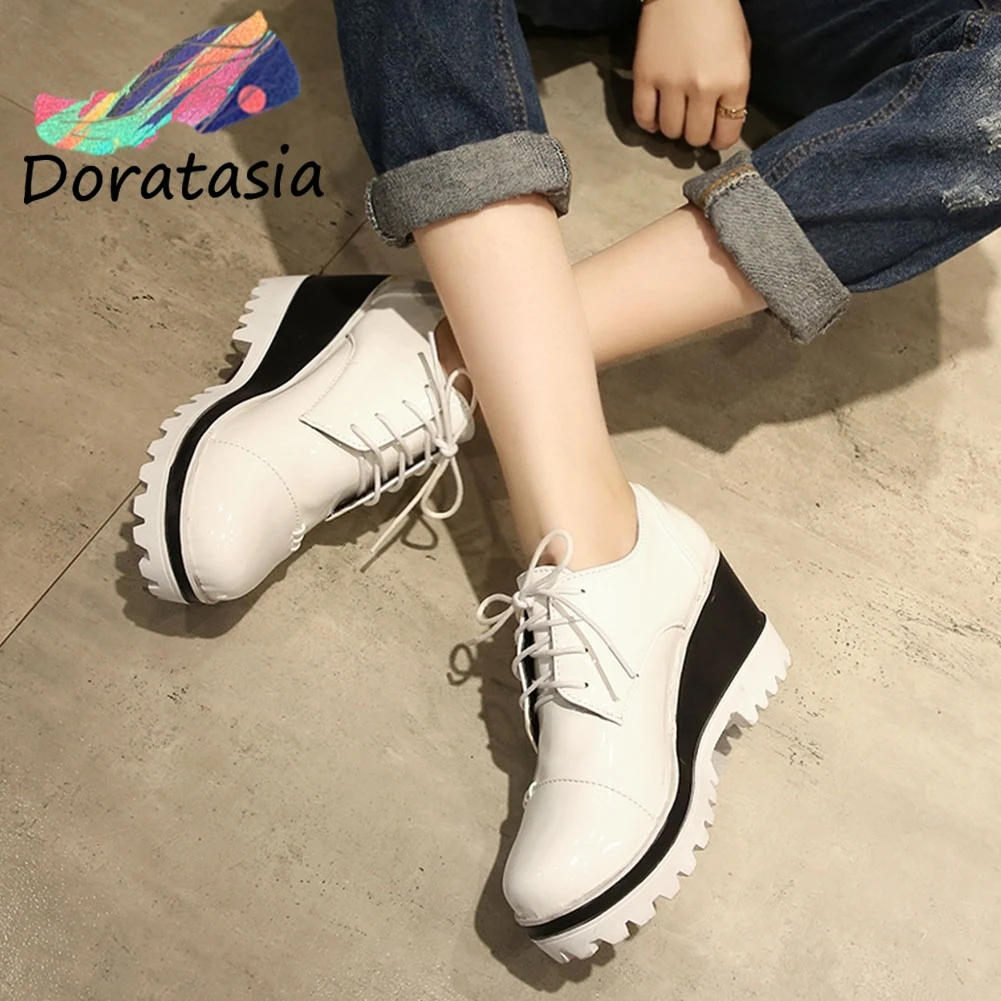 

DORATASIA Fashion Lace Up Girl Platform Mixed Color High Wedges Pumps Pumps Women Casual Office Consise Shoes Woman