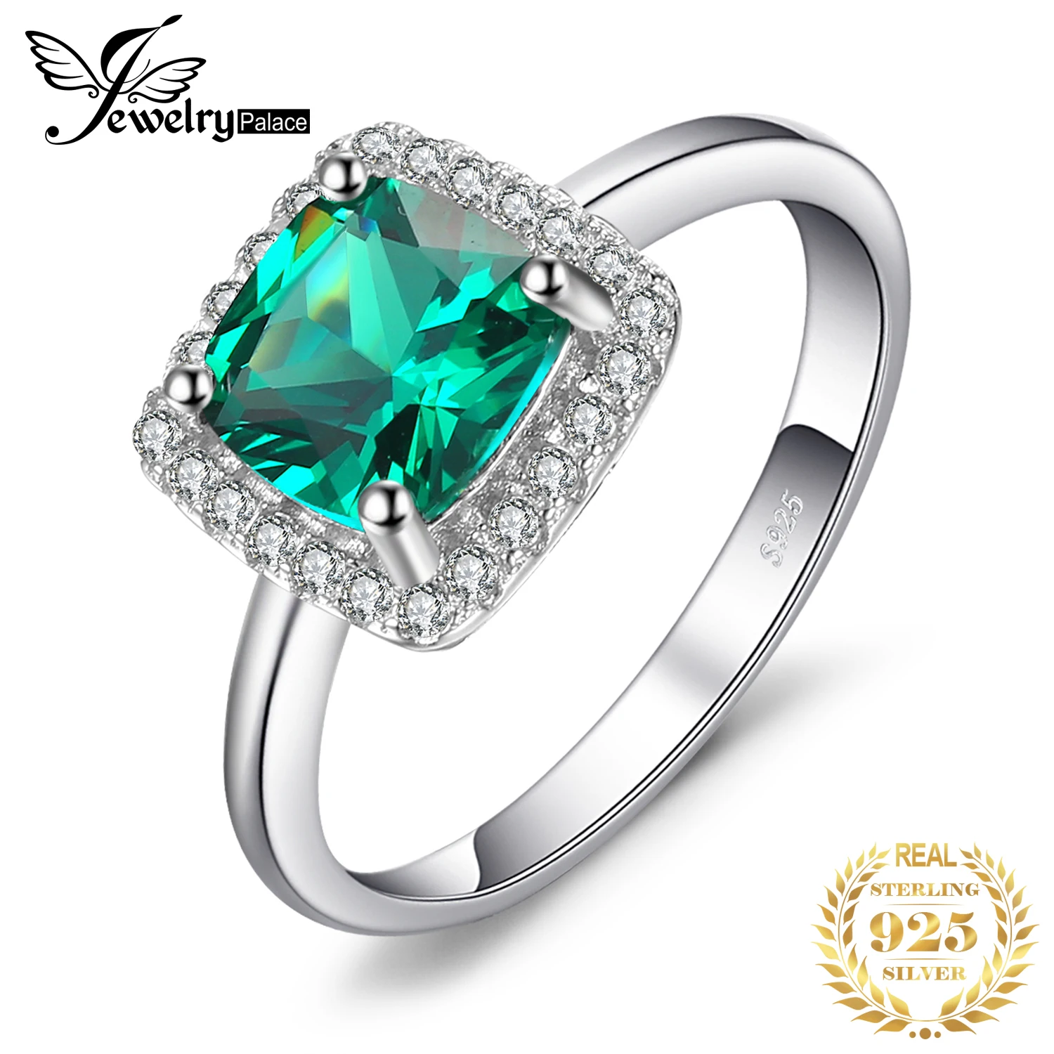 Jewelrypalace Подушки 2.3ct создания Изумрудный Обручение Halo Кольцо Solid 925 стерлингов