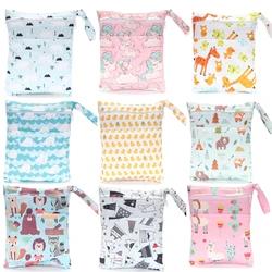 Sacos de fraldas de bebê tpu estampados, à prova d'água, zíper duplo, fraldas molhadas, saco de fraldas, algodão para roupa, fraldas de pano 30*36cm