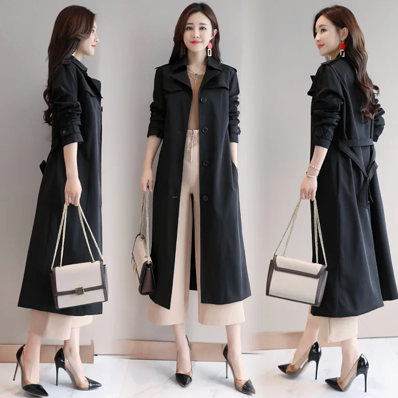

2019 Autumn Clothing New Style Trench Coat Women's Mid-length Korean-style Slimming Single Breasted Fashion Elegant Lace-up Slim