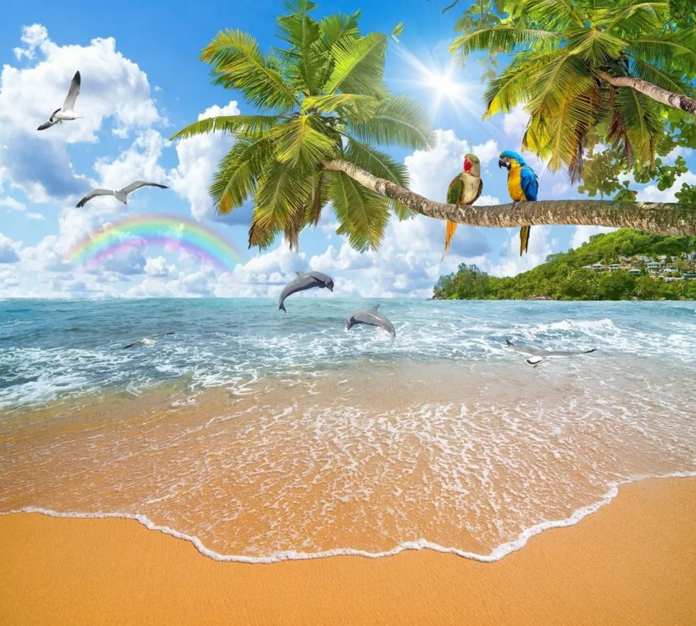 

Drop Shipping Living Room Restaurant Wallpaper Romantic Sea Coconut Parrot Landscape Maldives TV Wall Custom 3D Wallpaper
