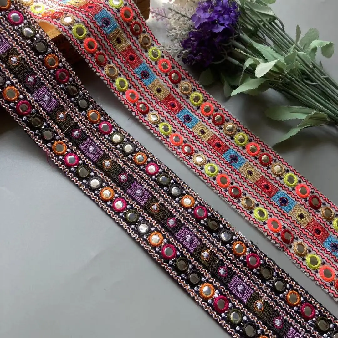 

2 Yards Sequin Lace Trims Floral Webbing Ribbon Clothing Decorative Embroidered for Bridal Lace DIY Sewing Material for Dress