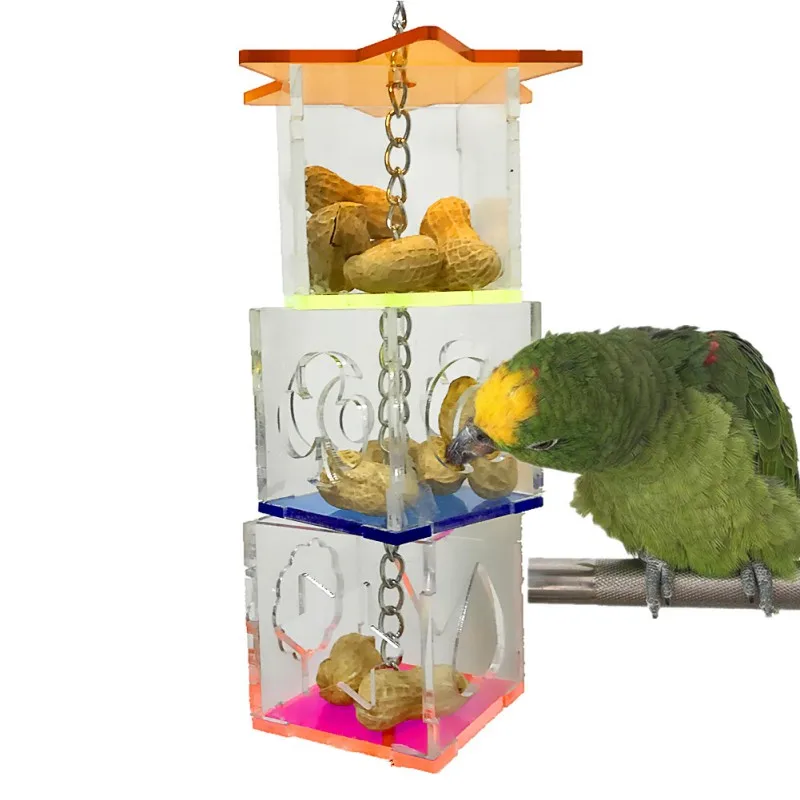3 Слои попугай с жевательной кормления игрушки Кормление птиц прозрачный Еда подставка для кормушки в форме звезды коробка клетка игрушка Фогель игрушки