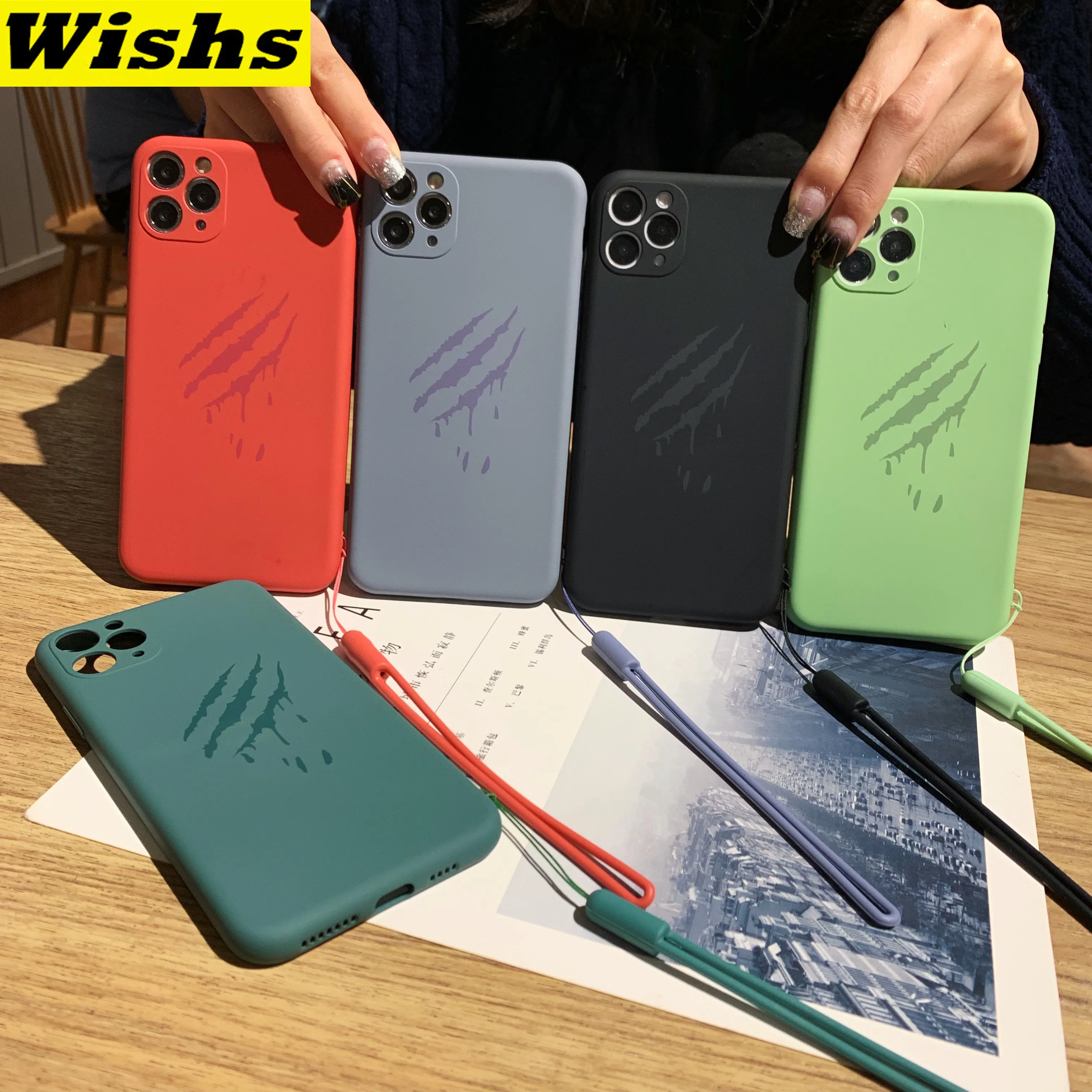 

Camera Lens Protection Phone Case For iPhone 11 Pro Max XR XS Max X 8 7 6 6S Plus Wrist rope Interesting Claw Mark Silicone case