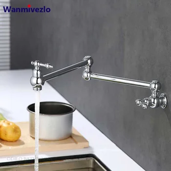 

Chrome Kitchen Faucet Wall Mount Bathroom Basin Faucet Cold Water Washing Tap Rotate Folding Spout Brass Vanity Sink Crane