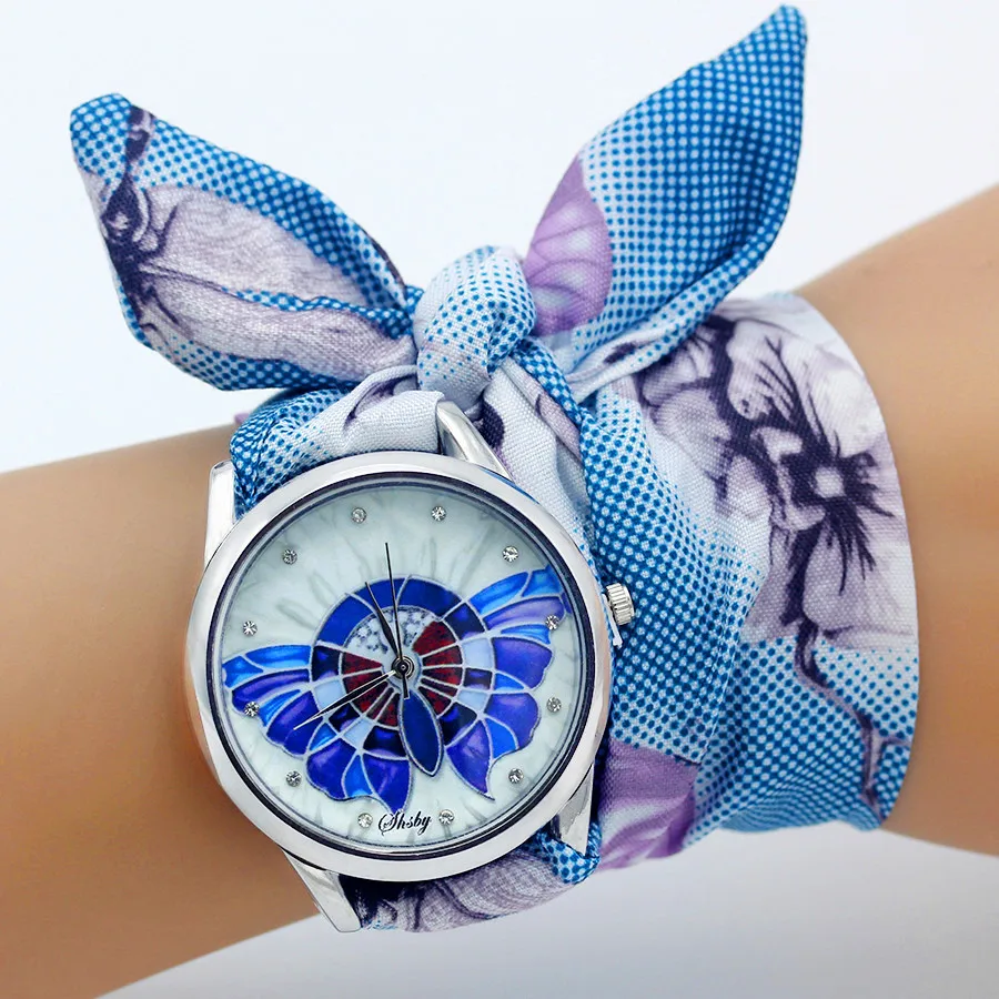 Shsby Ladies Flower Cloth Wristwatch Women Dress Watch Fabric Watch Girls Bracelet women watches