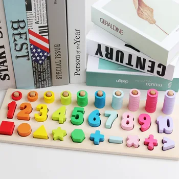 

2019 Wooden Toys Learn To Count Numbers Matching Digital Shape Match Early Education Teaching Math Toys