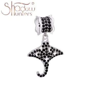 

SHADOWHUNTERS Original 925 Sterling Silver DIY Jewelry Flying Fish Dangle Charm Full Black Stone Women Unique Charms DIY Bead