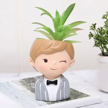 

Home Garden Office Desktop Decor Love Themed Couple Boys & Girls Pot for Flower Succulent Plants (Not Included)
