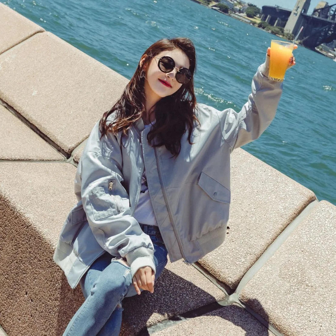 

Photo Shoot INS Ronon Reversible Baseball Uniform Women's 2019 Early Spring Pink Hooded Short Loose-Fit BF Jacket