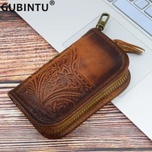 Кошелек для ключей из натуральной кожи для мужчин и женщин, винтажный ручной работы на молнии, короткий органайзер для монет, ключница, чехол, сумочка, новинка