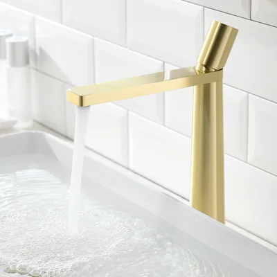 Brushed Gold T Кран для ванной комнаты, латунный Смеситель для раковины, кран для горячей и холодной туалета, кран с одной ручкой, крепление на палубе, матовый золотой/черный/хром - Цвет: Brushed Gold T