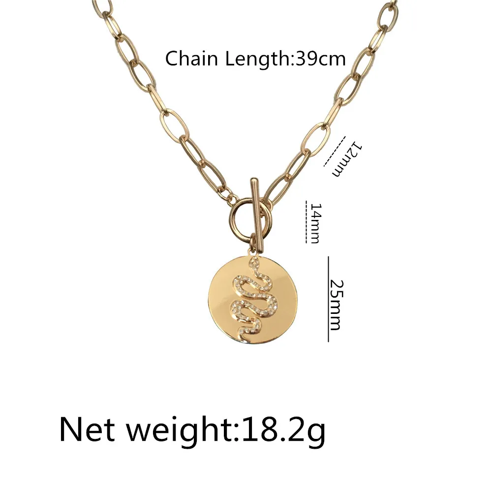 F/W новое поступление золото цвет многоцветный драгоценность тон Змея на диск короткое ожерелье с подвеской без удлинителя для женщин - Окраска металла: clear