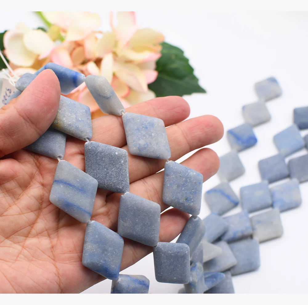 Natural  Blue Aventurine diamond shape- Loose Round Beads 20x30mm , Matt Surface