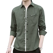 

Casual Shirt Men Fashion Casual Loose Button Solid Long Sleeve Cotton Shirt Army Green Cargo Shirt For Men