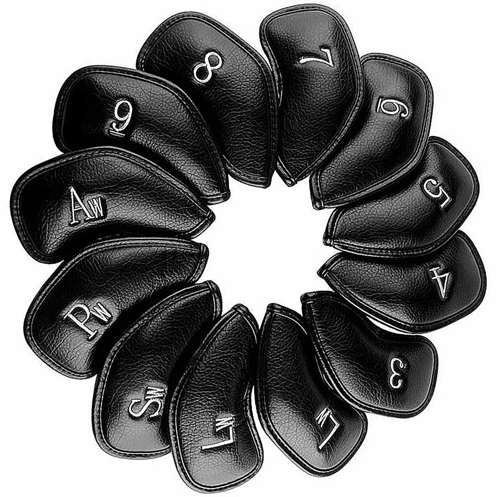 12pcs / Set Thick Synthetic Leather Golf Iron Head Covers Set Headcover Fit All Brands for Callaway Ping Taylormade Cobra Etc