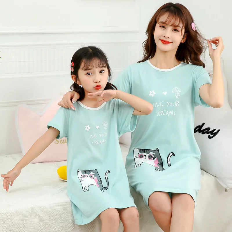 100% Cotton Girls Nightgown Summer Children's Dressing Gown Mother Kids Nightdress Fashion Print Baby Nightshirt Girl Sleepwear pajama sets boy Sleepwear & Robes