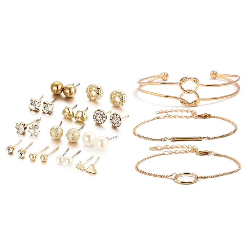 27 шт женские модные ювелирные аксессуары: 3 шт панк браслет двойной узел петля металлическая цепочка браслет богемный ретро и 12 пар Sq