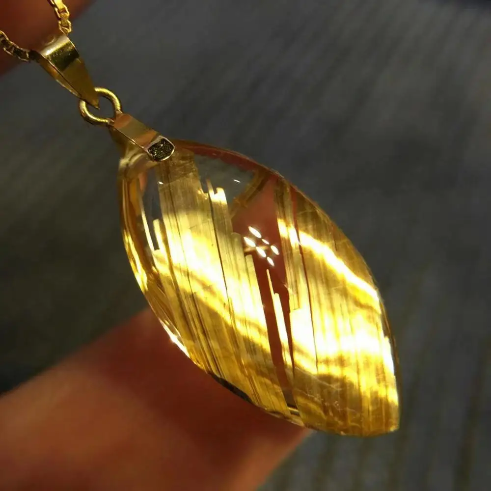

Certificate Natural Gold Rutilated Quartz Pendant Love Neckalce 21.5*12*8mm Woman Man Wealthy Stone Gift 18K Gold AAAAA
