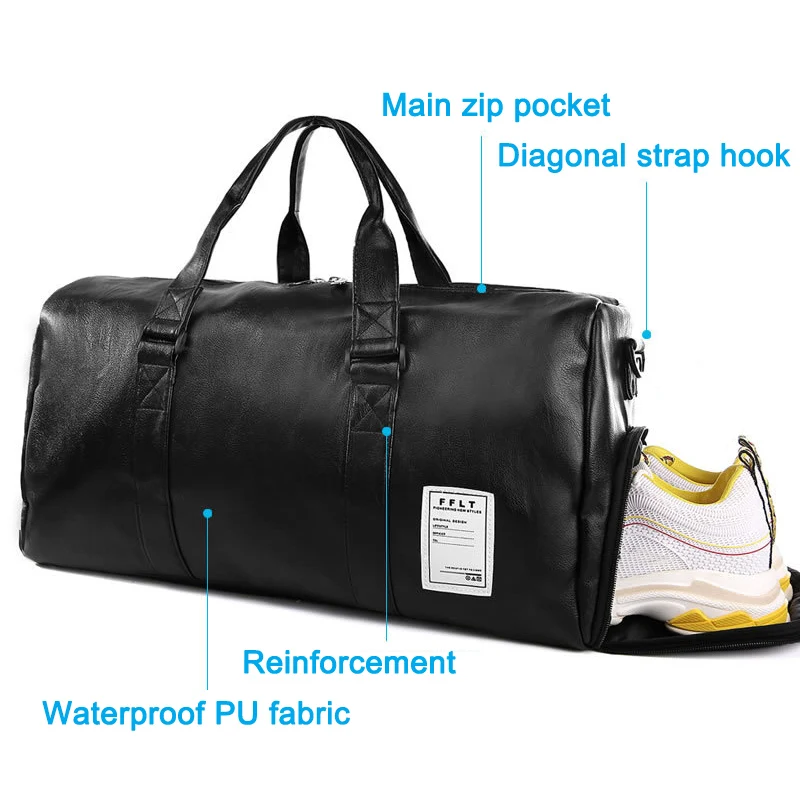 Женская Мужская сумка для фитнеса, одноцветная, искусственная кожа, водонепроницаемая, большая емкость, спортивная сумка для путешествий