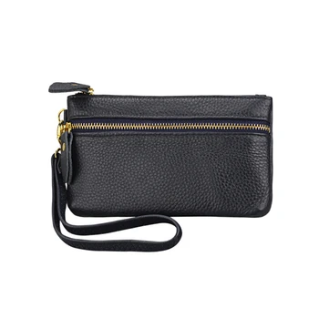 

New Fashion Women Genuine Leather Zipper Solid Long Wallets Korean Lady Simple Portable Clutches Bag Ladies Stylish Coin Purse