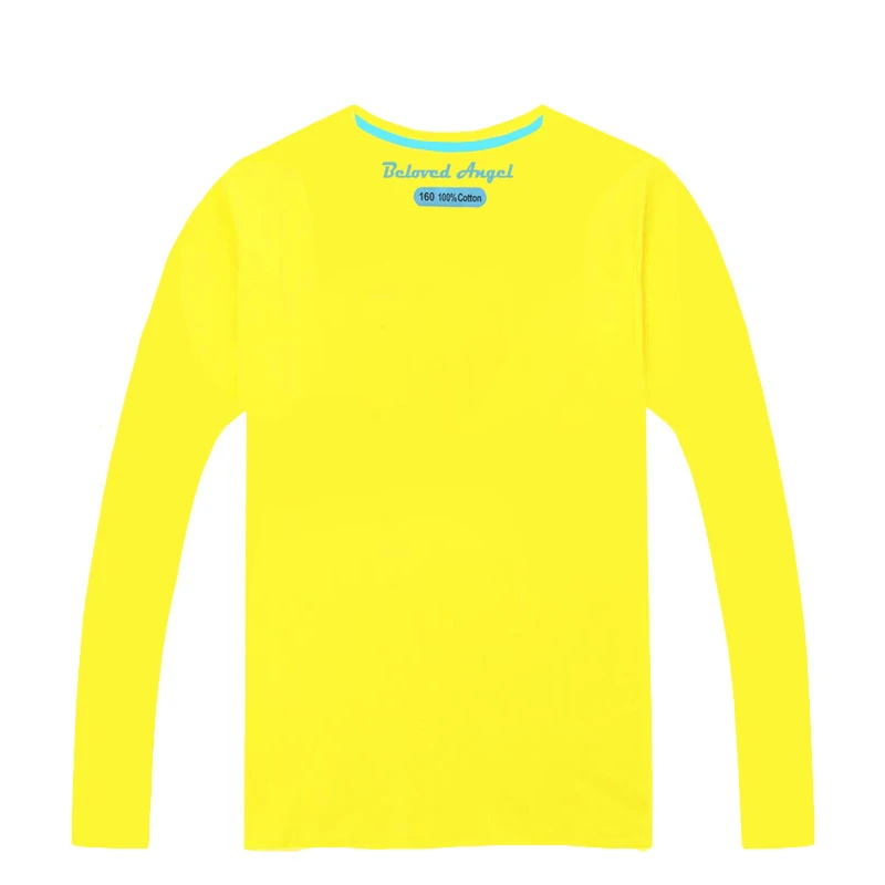 T-shirt à manches longues en coton pour enfant, vêtement pour garçon et fille, couleur unie, noir, bleu, jaune, rouge, nouvelle collection automne printemps