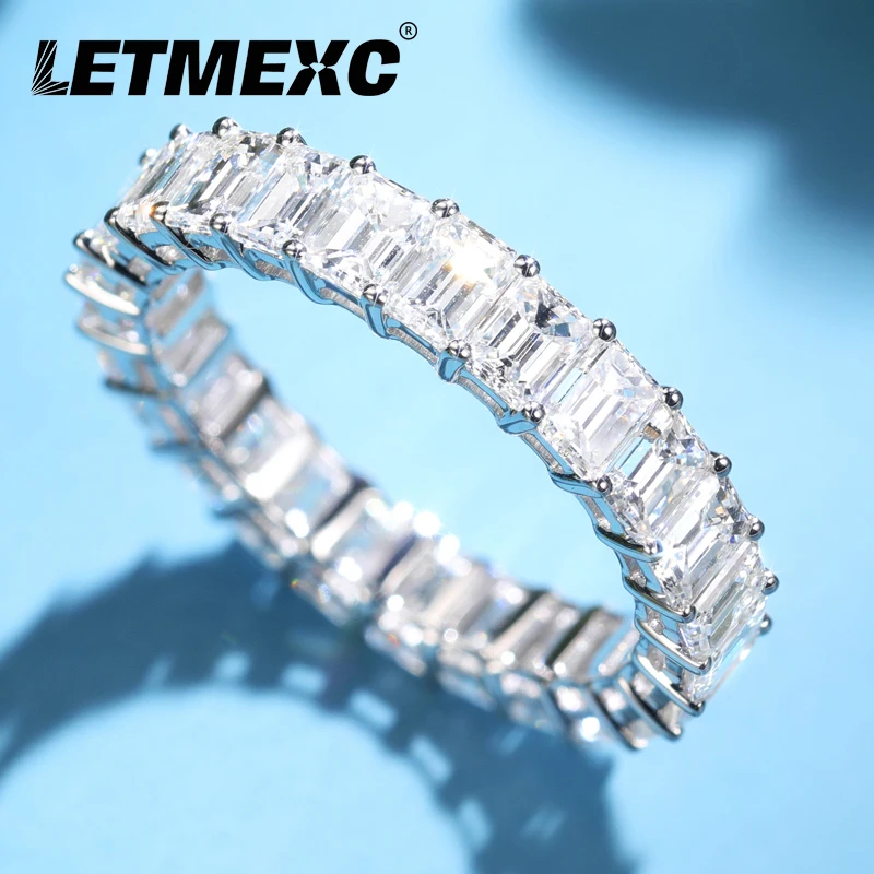 

LETMEXC 925 серебро/18K Белое Золото изумрудная огранка бриллиант полный ряд кольцо D Цвет VVS1 мужское и женское мужское кольцо