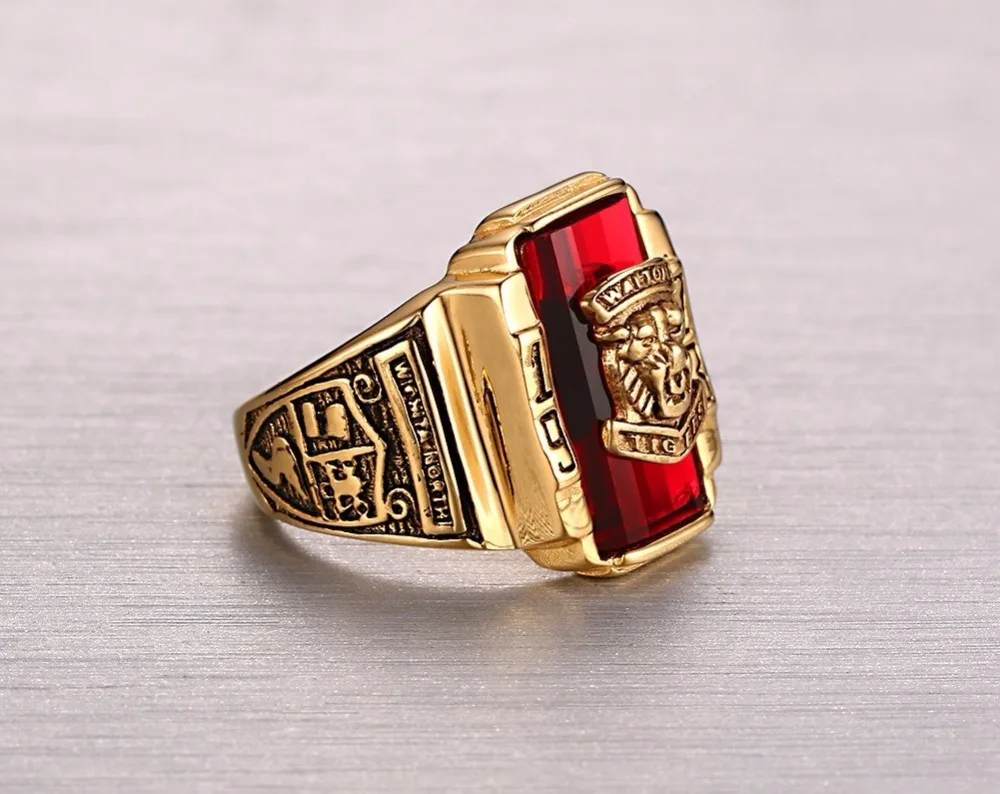 Trendy High School Class Rings for Men Stainless Steel Red Stone 1973 Walton Tigers Tag Finger Ring Fashion Jewelry bague anel masculino 15