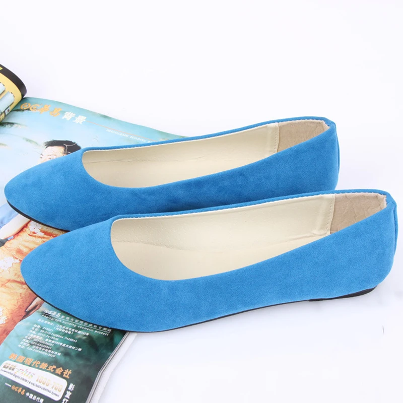 Muqing/женские балетки из флока с острым носком; сезон весна-осень; модная обувь; лоферы из искусственной кожи; повседневная женская обувь без застежки - Цвет: Blue 1