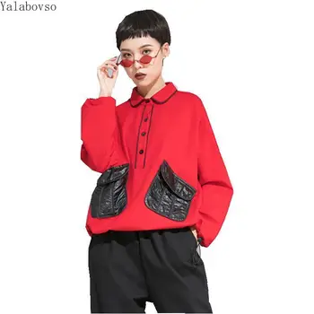 

2019 Autumn and winter new women's loose large bat sleeve color Long Sleeve plus size women tees Casual T shirts for women Z3