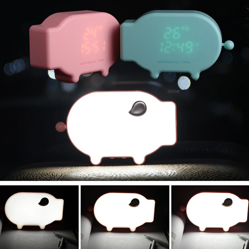 LED Clock Night Light Voice Control Luminous Alarm Clock Office Cartoon Alarm Clock Multifunction Bedroom Classroom Family
