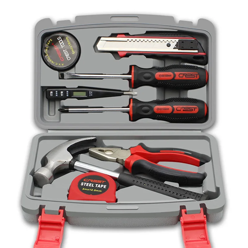 

9 Pcs Multifunction Hand Tool Set General Household Electrican Repair Tool Kit Screwdriver Knife Tool Set Hammer Plier for Gifts