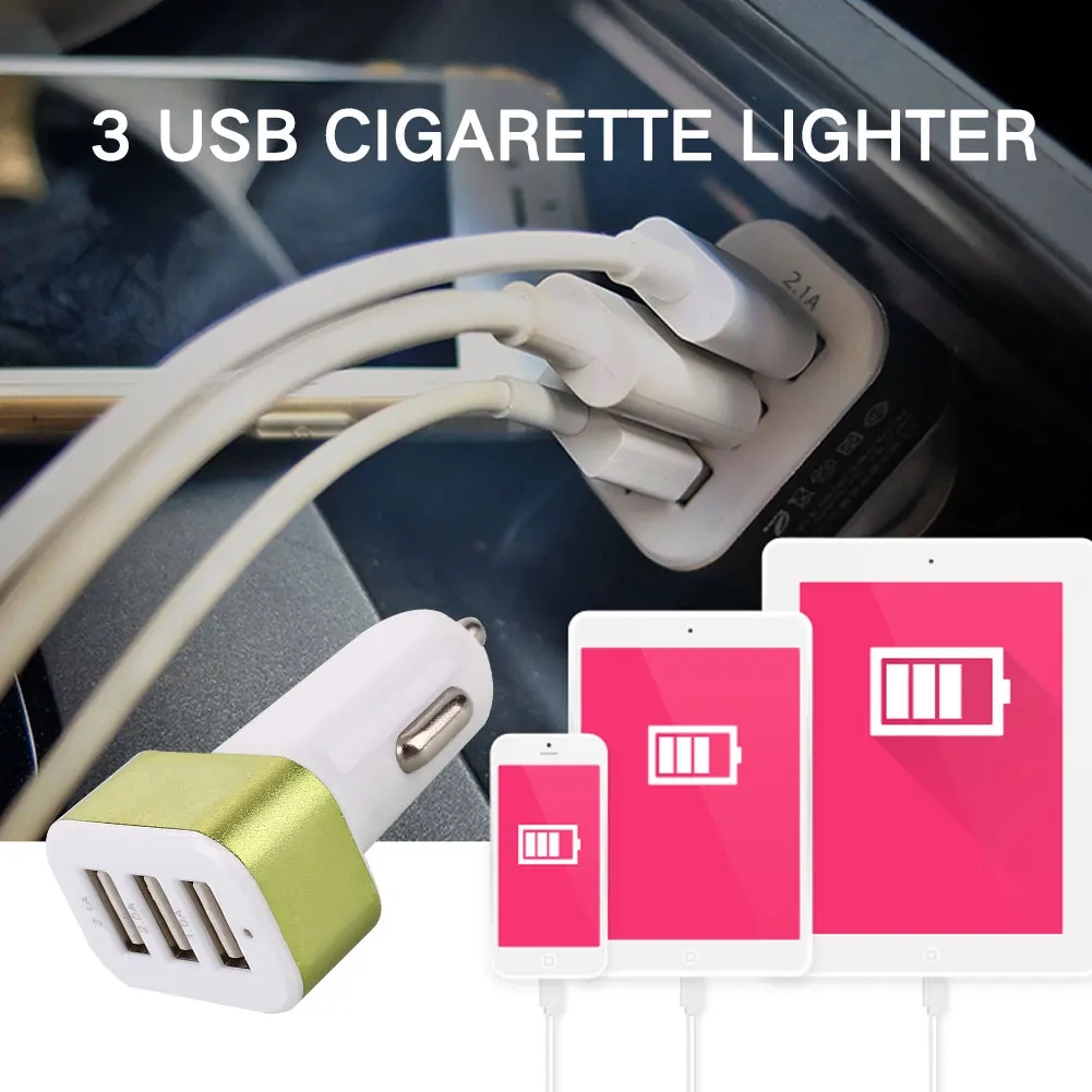 Автомобильный прикуриватель, DC12-24V питания, двойной USB, 3 порта, разветвитель, зарядное устройство
